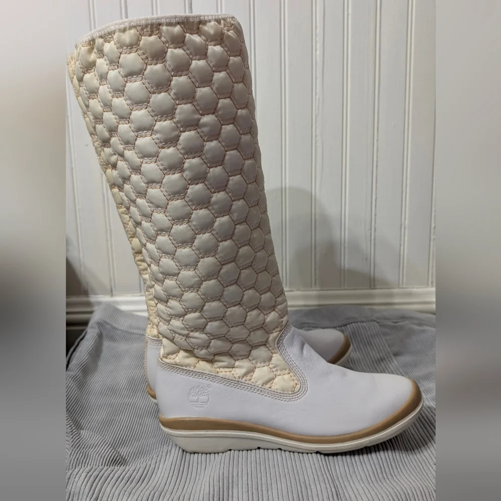 Timberland Kickadillaquilt Size 6 Boots White Leather 14In Vintage - Picture 10 of 14